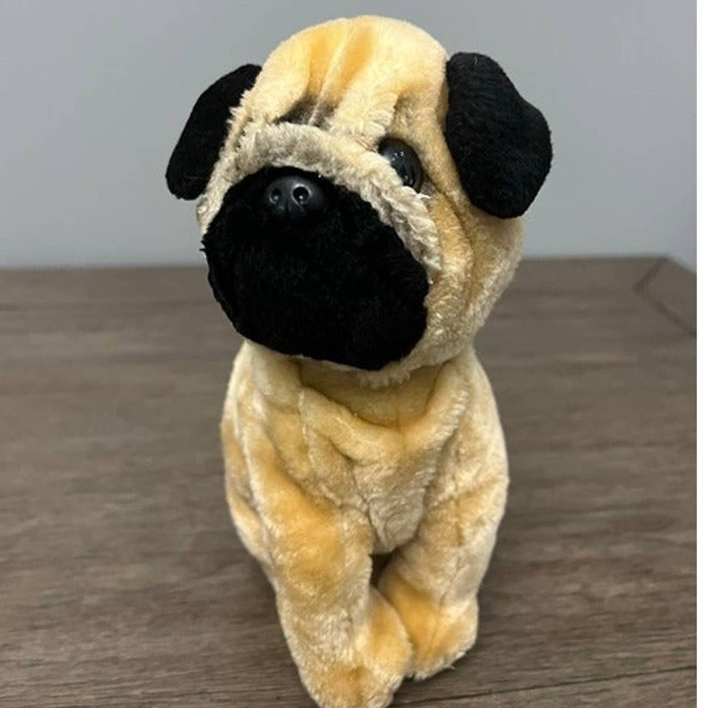 Pug Dog Tan Black Puppy Plush Stuffed Animal Toy Beanie Style Small Collectible